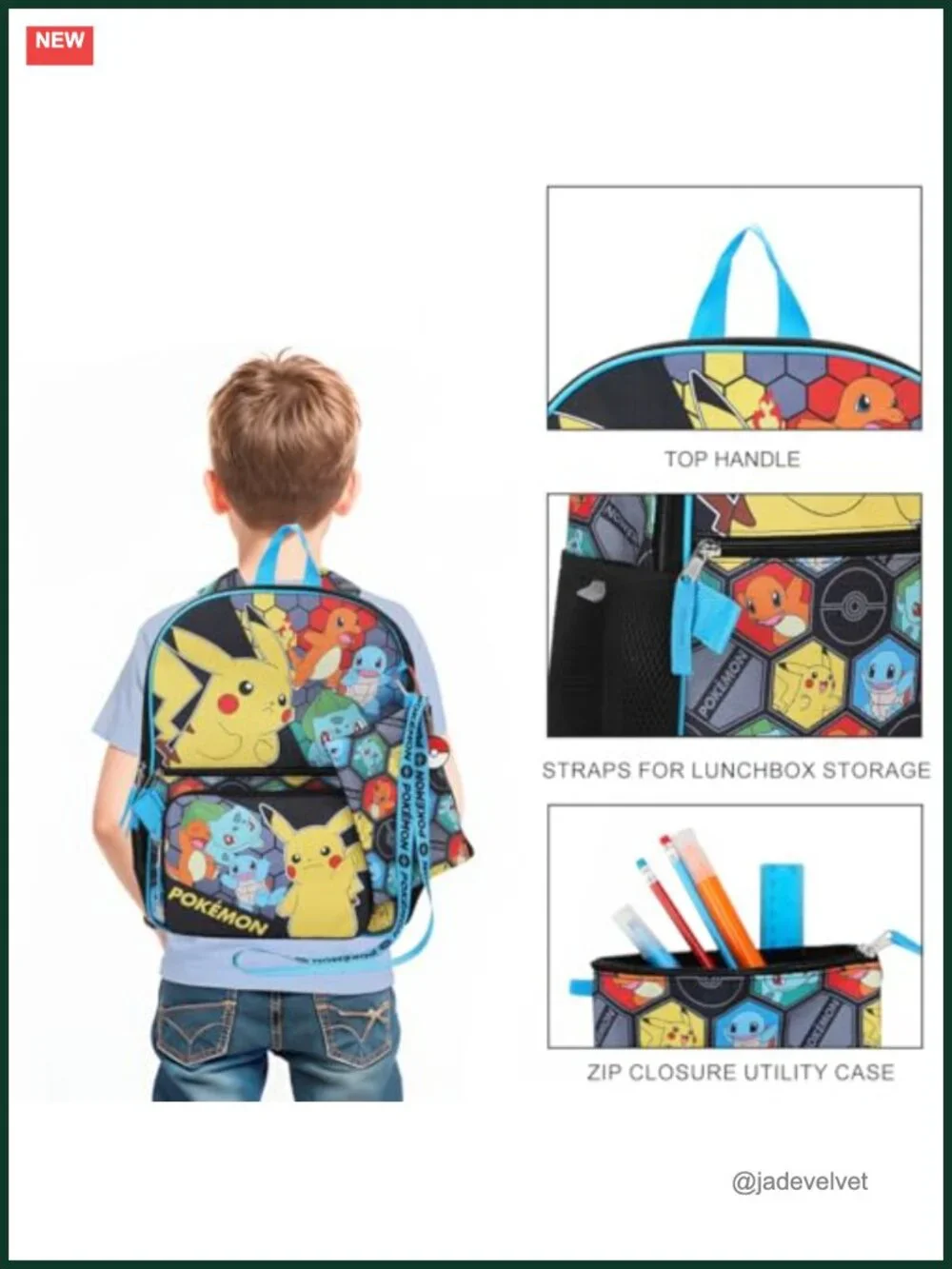 Pokemon Starters Backpack Set with Padded Cases and Lanyard for Kids